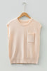 Jet Stream Solid Color Mixed Knits Patch Pocket Short Sleeve Sweater