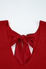 Racing Red Lantern Sleeve V Neck Knot Back Sweater
