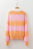 Orange Stripe Colorblock Half Zip Oversize Sweater