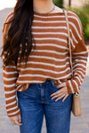 Khaki Stripe Drop Shoulder Casual Sweater