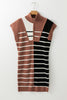 Black Stripe Color Block Quarter Zip Collar Short Sleeve Sweater Dress