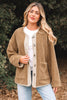 Light French Beige Puffy Plush Corduroy Edge Patchwork Jacket with Big Pockets
