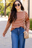 Khaki Stripe Drop Shoulder Casual Sweater