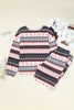 Black Retro Christmas Pattern Loose Pullover 2pcs Lounge Pant Set