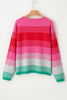 Rose Striped Knit Patch Pocket Drop Shoulder Sweater