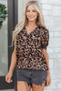 Brown Leopard Print Button Down Lace Trim Short Sleeve Shirt
