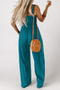 Peacock Blue Smocked Square Neck Sleeveless Jumpsuit with Pockets