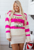Rose Red I KNOW WAHT I WAT Sequin Letter Graphic Colorblock Loose Sweater
