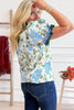 Beige Floral Print Contrasted Frilled Striped Trim Short Sleeve Blouse