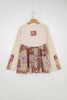 Beige Paisley Ethnic Print Contrast Patchwork Long Sleeve Loose Top