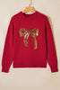 Rose Red Sequined Bow Graphic Christmas Holiday Sweater