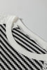 Black Stripe Textured Knit Contrast Hollowed Lace Patchwork Long Sleeve Top