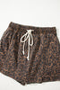 Brown Leopard Print Elastic Waist Drawstring Denim Skort