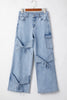 Beau Blue Bowknot Decor Boyfriend Cargo Jeans