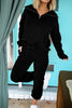 Black Zip Collar Long Sleeve Top Drawstring Pants Set