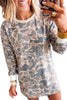 Beige Botanical Camo Print Long Sleeve Pocket Mini Dress