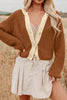 Chestnut Contrast Knit V Neckline Short Cardigan