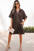 Brown Leopard Print Contrast Collar V-Neck Mini Dress