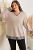 Parchment Leopard Patchwork V Neck Long Sleeve Plus Size Top