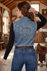 Ashleigh Blue Solid Denim Button Front Pocket Sleeveless Cowboy Vest