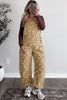Light French Beige Polka Dot Print Bib Pocket Denim Barrel Overalls Jumpsuit