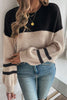 Dark Brown Color Block Knit Striped Sleeve Detail Casual Sweater