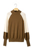 Desert Palm Colorblock Raglan Puff Sleeve Mock Neck Sweater