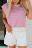 Sachet Pink Striped Crew Neck Cap Sleeve T Shirt
