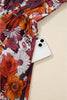 Red Floral Print Wrap V Neck Puff Sleeve Flowy Mini Dress