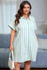 Green Stripe Plus Size St Patricks Day Short Sleeve Buttoned Shirt Dress