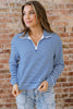 Green Stripe Quarter Zip Collar Pullover Long Sleeve Top