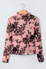 Gossamer Pink Retro Floral Print Mesh Long Sleeve Pullover Blouse