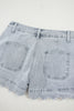 Dusk Blue Scalloped Hemline Acid Wash High Waist Denim Shorts