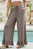 Jungle Green Ruffled Wide Leg Pull On High Waist Pants with Pockets