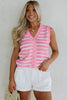 Pink Stripe V Neck Gold Buttons Elegant Sweater Vest