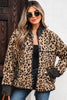 Khaki Leopard Print Zip Up Stand Neck Side Pocket Jacket
