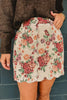 Apricot Buttoned Front Scalloped Trim Mini Jacquard Floral Skirt