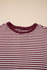 Red Stripe Ribbed Trim Drop Shoulder Long Sleeve Oversize Top