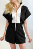 Black Contrast Collar Patchwork Zip Front Romper