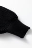 Black High Neck Puff Sleeve Sweater Pleated Mini Skirt 2pcs Knitted Outfit