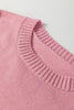 Light Pink Plaid Heart Embroidered Cuffed Drop Shoulder Crew Neck Sweater
