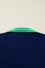 Navy Blue Contrast Striped Cuffs Polo Collar Patchwork Long Sleeve Ruffle Hem Mini Dress