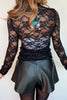 Black Sheer Floral Lace Lettuce Trim Mock Neck Long Sleeve Top