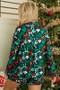 Green Festive Bow Print Long Sleeve Shirt and Pajama Short Set