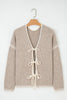 Pale Khaki Tied Front Drop Shoulder Chunky Casual Cardigan