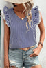 Blue Stripe V Neck Lace Contrast Ruffle Trim Tank Top