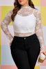 White Plus Size Floral Mesh Long Sleeve Top