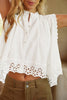 White Solid Color Lace Crochet Eyelets Sleeveless Buttoned Shirt