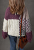 Purple Color Block Patchwork Knotted Back Loose Fit Sweater