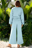 Flamingo Drop Shoulder Puff Sleeve Crop Pullover Drawstring Wide Leg Pants Set